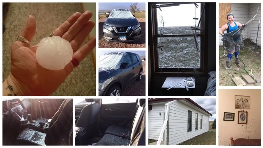 Oglala_Hail_Damage picture collage of hail damage